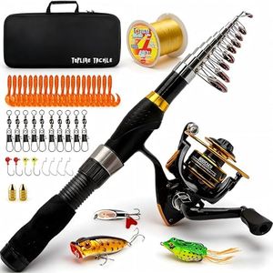 Collapsible Fishing Rod and Reel Combo, BalanZze Telescopic Fishing Rod with Spinning Reel, Portable Collapsible Fishing Pole Kit for Saltwater and Freshwater
