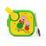 rabitat Peppa Pig LUNCHMATE Mini Stainless Steel Lunch Box Hop On 500 ml - 2 Years Brand Warranty | Steel Lunch Box for Kids | Snack Box | Stainless Steel Lunch Box