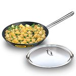 Hawkins Futura 29 cm Frying Pan, Hard Anodised Fry Pan with Stainless Steel Handle and Stainless Steel Lid, Big Frying Pan, Black (AF29S)