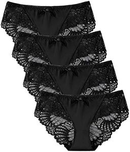 Panties Underwear Hipster Panties Sexy Lace Briefs for Women (4 Pack) (Black-4 Pack, M(US 5))