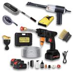 SHAYONAM (7 Items CAR Accessories Combo Pressure Washer Gun - Double Battery | 3In1 Car Vacuum Cleaner with Blower|Long Handle/Small Car Duster|Car Cleaning Cloth|Two Small Pollen Remover !