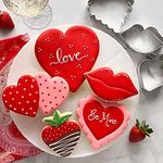 Valentines Day Cookie Cutters 5-Pc. Set Made in USA by Ann Clark, Heart, Strawberry, Scalloped Heart, Lips, Double Heart