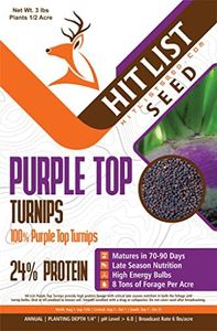 HIT LIST SEED® Purple Top Turnip Food Plot Seeds for Deer [ANNUAL MIX] - Turnips for Deer Food Plot Seed - Deer Plot Seed Mix - 100% Purple Top Turnip - High Protein - Fall Planting - 3 lbs (1/2 Acre)