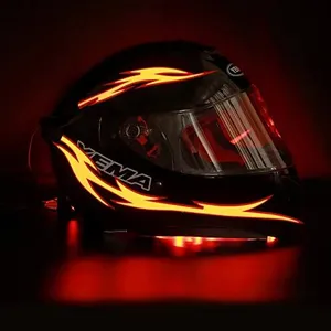 JIGUOOR Unique Flame Shape 4PCS Rechargeable Motorcycle Helmet Light, Night Riding Signal Helmet EL Light, 3 Mode Led Helmet Light Strip Decoration Kit for Motorcycle(Rechargeable Powered，Red)