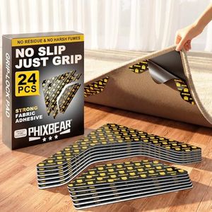 PHIXBEAR Rug Tape 24 Pcs, Strong Hold Anti-Slip Pads, No-Glue Silicone Bottom, Washable & Reusable, Low-Odor, Pre-Cut Corner Triangles & Edge Strips, Keeps Rug Corners/Edges Flat on Hardwood & Tile