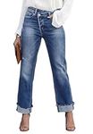 Metietila Women's High Rise Corssover Boyfriend Jeans Distressed Stretchy Denim Pants Cerulean Blue S