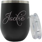 The Wedding Party Store Personalized 12 oz Insulated Stemless Wine Tumbler - Custom Engraved and Monogrammed (Black)