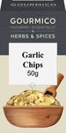 GOURMICO Garlic Chips, An Ideal Spice for Soups, Sauces & Stews or Sprinkled onto Pasta, Pizza or Garlic Bread. Suitable for Vegetarians and Vegans, 50g Pack, Dark Grey/White