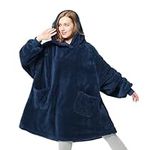 Bedsure Wearable Blanket Hoodie Women - Fluffy Fleece Hoodie Blanket for Men, Warm & Cozy Gifts for Women Men Her Mum, Navy Blue, L