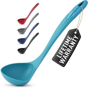 Zulay Soup Ladle Spoon with Comfortable Grip - Cooking and Serving Spoon for Soup, Chili, Gravy, Salad Dressing & Pancake Batter - Large Nylon Scoop & Ladle Spoon Great for Canning and Pouring - Blue