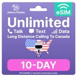 eSIM USA, Unlimited Call/Text/Data, Uses T-Mobile, Easy to Use, Quick Activation, Reloadable, Unlimited Calling to Canada, Jethro Mobile Prepaid US SIM Card for Canadian Traveler (10 Days)