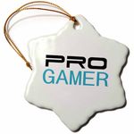 3dRose Cool Gaming Job or Hobby and Proud of It-Pro-Gamer in Black and Blue-Stylish Text Snowflake Ornament, Porcelain, Multi-Colour, 3-Inch