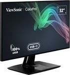 ViewSonic VP3268a-4K 32 Inch Premium IPS 4K Monitor with Advanced Ergonomics, ColorPro 100% sRGB Rec 709, 14-bit 3D LUT, Eye Care, HDR10 Support, HDMI, USB C, DisplayPort for Professional Home Office