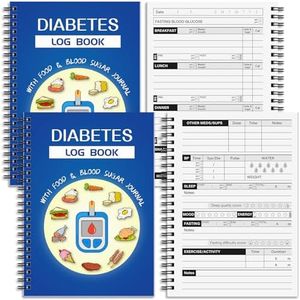 Affrolling 2 Pcs A5 Diabetes Log Book, Spiral Bound Blood Sugar Log Book with Food & Blood Sugar Journal for Types 1 & 2 Diabetics, 248 Pages, 8.3 x 5.8 inches