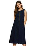 Amazon Brand - Symbol Inkast Women's Skater Midi Dress (Aw19/Indie/Dr-02_Denim Dk Blue_M)