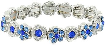 1928 Jewelry Light And Sapphire Blue Crystal Flower Motif Stretch Bracelet