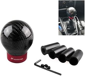 RYANSTAR Universal Car Gear Shift Knob Shifter Lever Round Ball Shape Carbon Fiber ... black+red