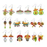 9 Pairs Cinco De Mayo Earrings for Women Girls Mexican Fiesta Earrings Set Funny Pepper Racket Rainbow Horse Hat Cactus Guitar Chili Acrylic Drop Dangle Earrings Mexican Festival Jewelry Gifts