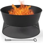 VonHaus Fire Pit – Firepit for Outdoor, Garden, Patio – Portable & Lightweight with Mesh Detail, Black Steel, Fire Poker Included – Use Wood or Charcoal to Fuel