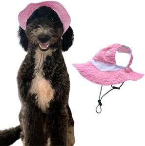 Dog Outdoor Hat with Ear Hole Round Brim Summer for Large Dog Suncare Hat Cooling Bucket Hat Active Sun Protection Pet Caps(Pink, X-Large)