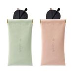 V-LAFUYLIFE Glasses Case Soft 2 Pack - Portable Leather Squeeze Top Eyeglass Case,Soft Sunglasses Case., Pink/Green, One Size