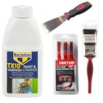 Paint Stripper Wood & Metal Bundle – Bartoline TX10 Paint and Varnish Stripper 500ml, Metal Paint Stripper, Wood Varnish Remover, 1.5 Inch Paint Brush, Metal Scraper, Plastic Gloves, Wire Brushes