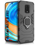 WOW IMAGINE Shock Proof Back Case Mobile Cover for Xiaomi Mi Redmi Note 10 Lite | 9 Pro | 9 Pro Max | Poco M2 Pro (Armor | Hybrid PC + TPU | Full Protection with Ring Holder Kickstand | Carbon Black)