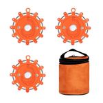 DYUEE LED Road Flares 3Pcs Flashing Emergency Warning Light with 9 Flash Modes Car Safety Beacon for Cars Breakdown Assistance Hazards SOS Flashing Disc Beacon with Bag, for Car Roadside Emergency