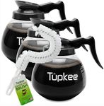 Commercial Coffee Carafe Pot Replacement - Restaurant Glass Decanter - 64 oz 12 Cup, Set of 3 Black Handle, Compatible with Wilbur Curtis, Bloomfield, Bunn | INCLUDES | Coffee Pot Cleaning Brush