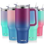 40 oz Tumbler with Handle and Straw Lid, 100% Leak Proof Cup Tumblers, Stainless Steel Insulated Travel Coffee Mug, Keeps Drinks Cold for 24 Hours or Hot for 10 Hours, Cupholder Friendly, PurpleBlue