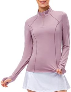 KAHEYQI Womens Long Sleeve Running Workout Top 1/4 Zip Pullover Sports Shirts Quick Dry Gym Athletic Shirt with Thumb Hole Pink