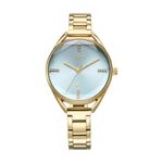 Fastrack Vyb Aurora Quartz Analog Sea Green Dial Gold Alloy Strap Watch for Women-FV60052YM01W