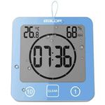 Waterproof Bathroom Wall Clock with Timer, Digital Water Resistant Countdown Timer for Shower, Temperature & Humidity, Mirror Suction & Wall Hanging & Table Standing, Easy for Kids & Seniors (Blue)