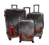 Rocklands London Lightweight 4 Wheel Hard Shell PC London Printed Luggage Set Suitcase Cabin Bag PC-05 (Full Set/ 3 Pcs (20"+25"+29"))