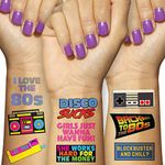 Retro 80s Theme Temporary Tattoos (5 Pages) - Funny 1980's Theme Party Decoration, Favors & Supplies