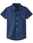 Spring&Gege Boys' Short Sleeve Solid Formal Cotton Twill Dress Shirts Navy 11-12 Years