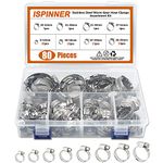 ISPINNER 80pcs 8 Sizes Stainless Steel Adjustable 6-51mm Range Worm Gear Hose Clamps Assortment Kit