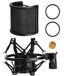 PEMOTech Microphone Shock Mount with Pop Filter, Mic Anti-Vibration Suspension Shock Mount Holder for 46mm-53mm Diameter Microphone, Compatible for AT2020 Microphone Shock Mount Bonus Screw Adapter