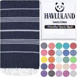 HAVLULAND Turkish Beach Towel Oversized 39x71 Turkish Bath Towels Highly Absorbent Quick Dry Extra Large Sand Free Beach Towels for Beach Pool Spa Gym Yoga Travel Camping Blanket - Navy
