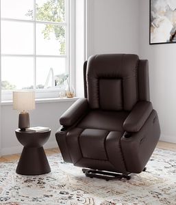 GarveeHome Oversized Leather Power Lift Recliner Chair for Elderly, Lift Assist Recliner for Seniors with Heat and Massage Function, Reclining Sofa w/Pockets and Cup Holders CF8008 (Brown, Large)