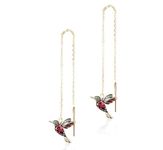 El Regalo Delicate Flying Bird Needle Threader Earrings – Hummingbird Cubic Zirconia Long Tassel Drop Earrings – Rhinestone Bird Dangle Earrings for Women & Girls