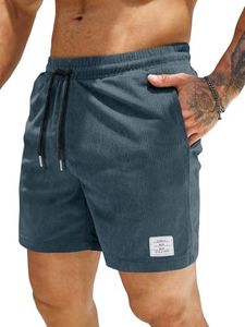 JMIERR Men Shorts Corduroy Cotton Casual Classic Fit Flat Front Elastic Waist Drawstring Lightweight Summer Beach Shorts for Men 5 Inch US 36 (Large) Real Teal