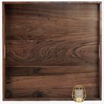 MAGIGO 26 x 26 Inches Large Square Black Walnut Wood Ottoman Tray with Handles, Serve Tea, Coffee or Breakfast in Bed, Classic Wooden Decorative Serving Tray