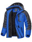 KEFITEVD Warm Waterproof Ski Jacket for Men Thermal Fleece Jackets for Winter Sports Coat with Detachable Hood Royal Blue, XL