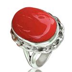 Natural Coral Red Gemstone Oval Ring, Solid 925 Sterling Silver Statement Ring, Solitaire Ring, Amazing Wedding Gifts for Her, Women Handmade Jewelry (coral, Size 9.5)