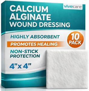 ViveCare Calcium Alginate Wound Dressing 4" x 4" (10 Pack)- Individually Wrapped, Sterile Gauze Pads - Absorbent Sterile Patches for Ulcer, Bed Sore, G Tube, & Diabetic Foot - Non-Stick Burn Treatment