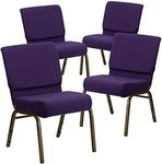 Flash Furniture 4 Pack HERCULES Series 21''W Stacking Church Chair in Royal Purple Fabric - Gold Vein Frame