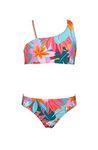 Hobie Girls' One Shoulder Bra & H Bikini Set, Multi//Aloha Tropics, 16