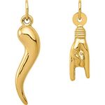 14k Yellow Gold Italian Horn & Good Luck Hand/Sign Language Charms Kit 2 Pcs, 14K Yellow gold