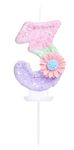 EAKE Number 3 Birthday Candle with 3D Pink Daisy and Sweet Pastel Color-Blocked Sequins Number 3 Candle for Anniversary or Girls 3-Year-Old Happy 2nd Macaron Birthday Party Cake Decorations